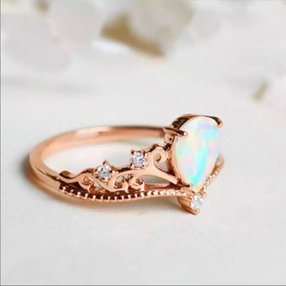 NEW Rose Gold Ring Opal White Cubic Zirconia - Picture 3 of 3